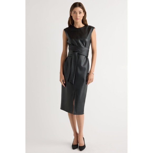 Modern Citizen Dresses & Skirts - Modern Citizen Pilar Tie-Front Dress Women L Black Vegan Leather Midi MC20D94